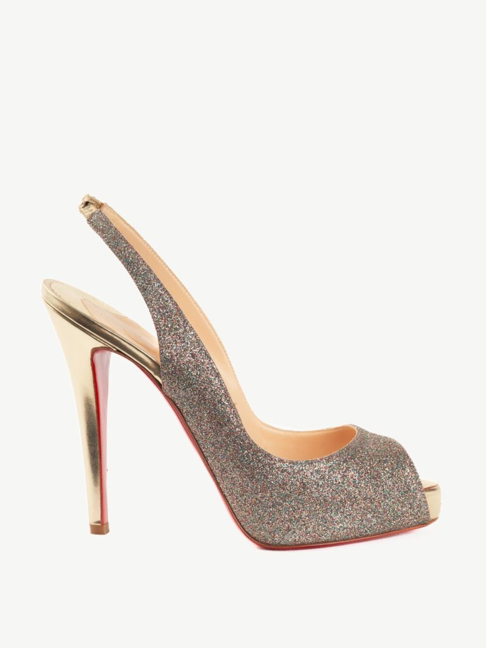 Christian Louboutin No Prive 100 Mini & Specchio Glitter Peep-Toe Slingback Pump